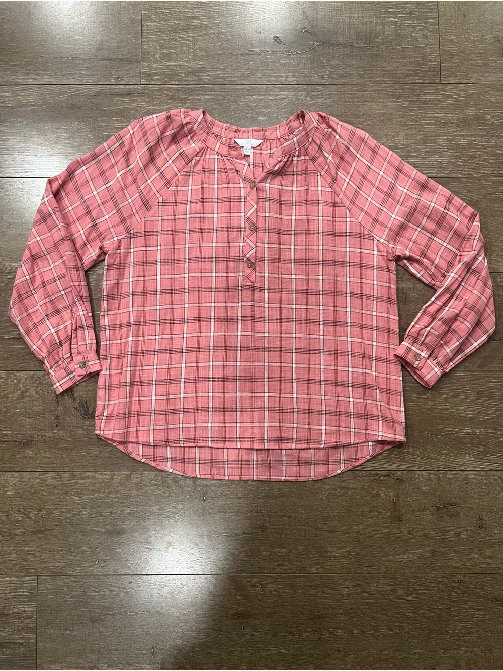 Time and Tru Pink Plaid Tunic Top